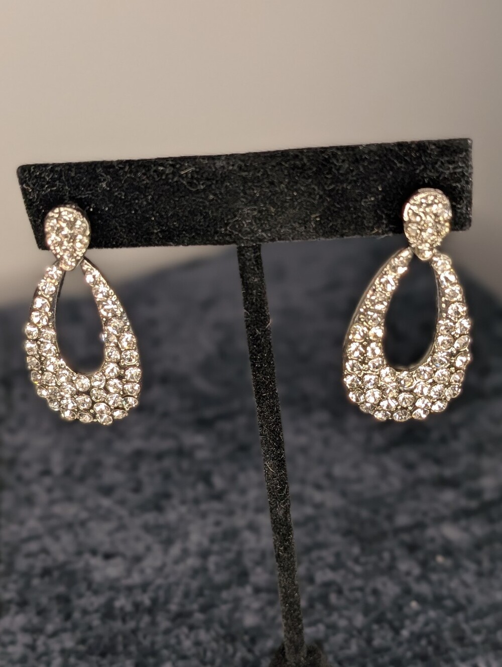 Silvertone Crystal Rhinestone Pavé Open Teardrop Dangle Drop Post Back Earrings